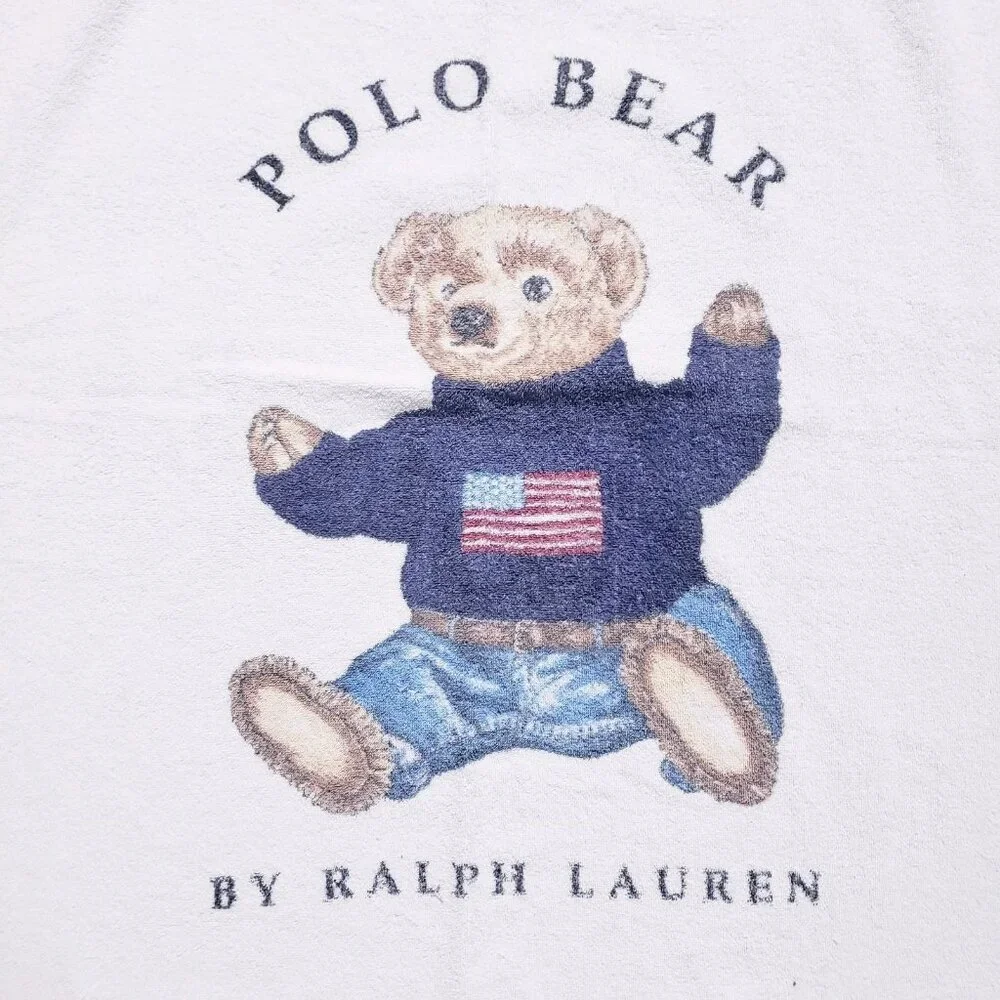 Vintage 90s Ralph Lauren Polo Bear USA Spell Out‎ Terry Cloth Beach Bath Towel